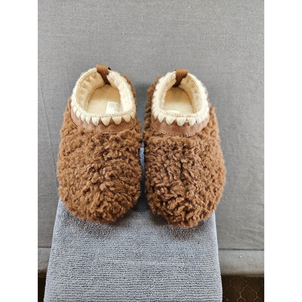 Target Toddler Faux Fur Sherpa Slippers Brown Whipstitch Trim Size 10